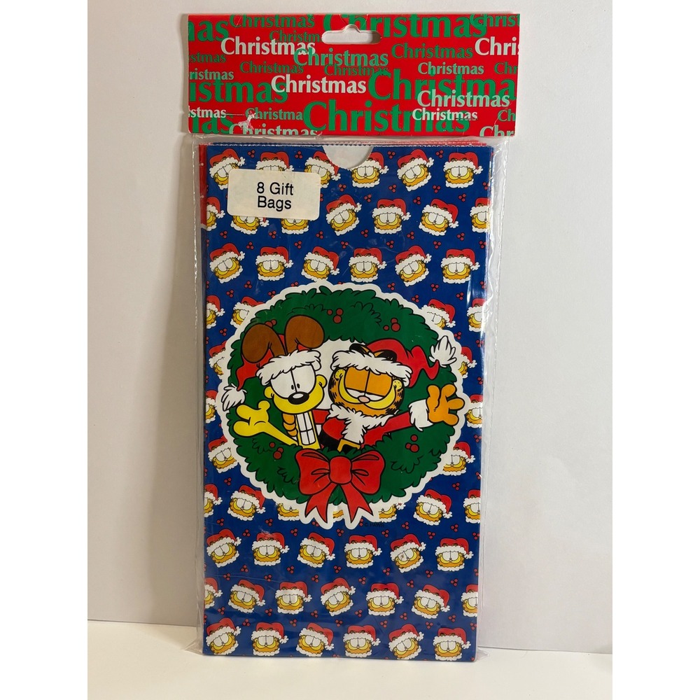 Vintage 2000s Paper Garfield Christmas Gift Bags 8 Pack Mello Smello Super Sacks